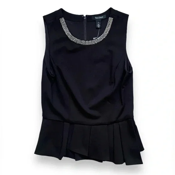 White House Black Market Peplum Ponte Sleeveless Necklace Bodice Top NWT - Picture 3 of 6
